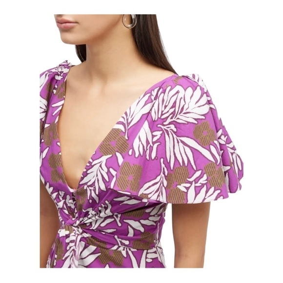 NWT TANYA TAYLOR Lonna Purple Tie Front Floral Poplin Midi Dress Size 20 Plus - Picture 10 of 16